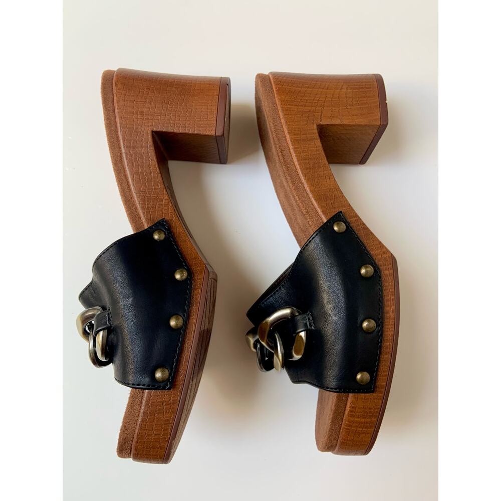 NWOB White Mountain Jem Footbeds Black Block Heeled Gold Chain Sandals Wmns 7 - Picture 3 of 10